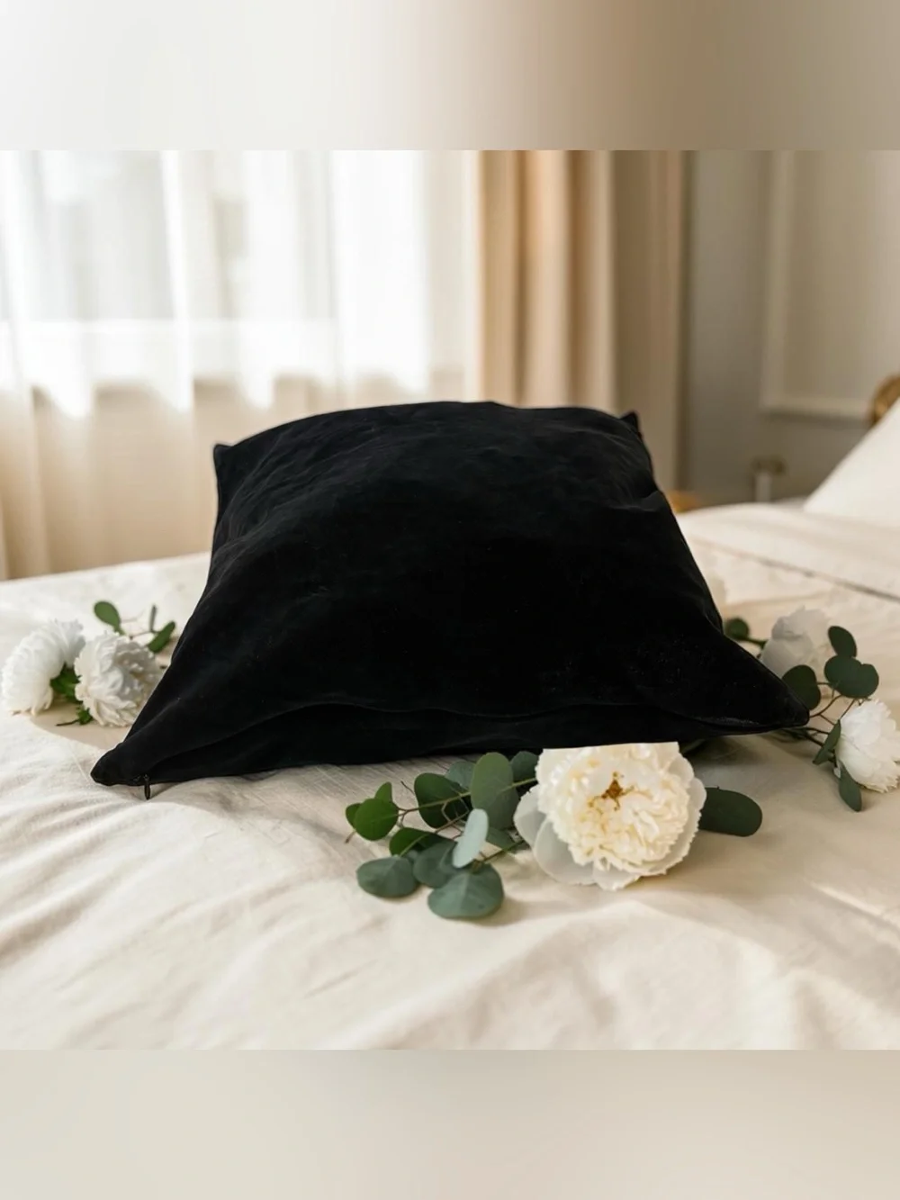 Calvin Klein Black Velvet Throw Pillow Cover Zipper Closure Luxury Soft Portugal